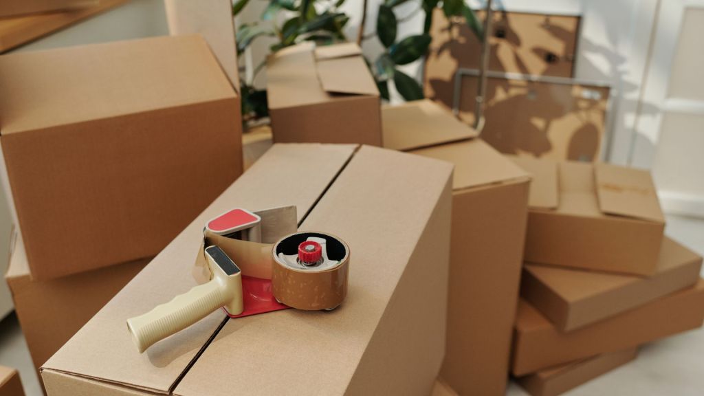 piles of wrapped boxes