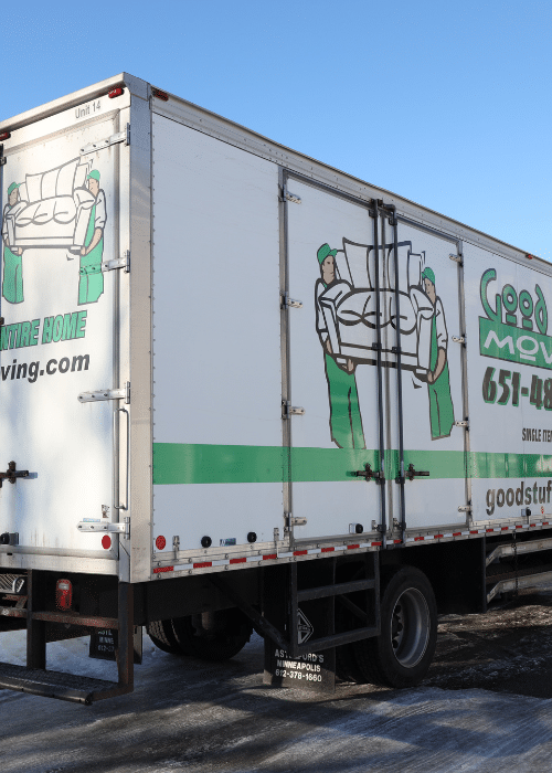 the back side of a Good Stuff Moving truck