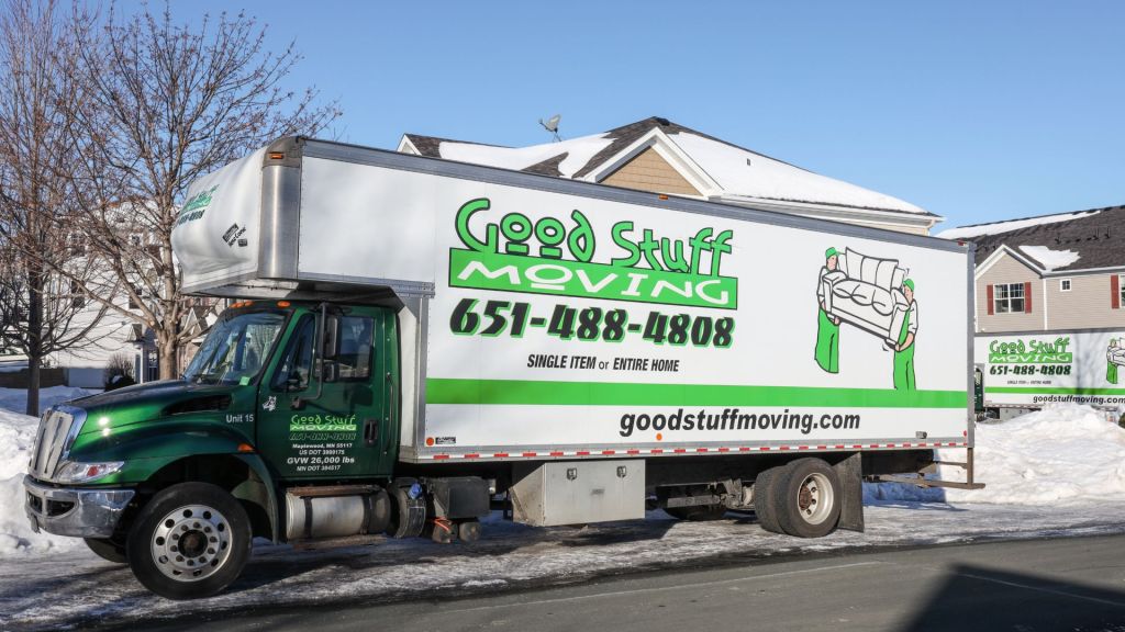 Good stuff moving truck parked in a neighborhood