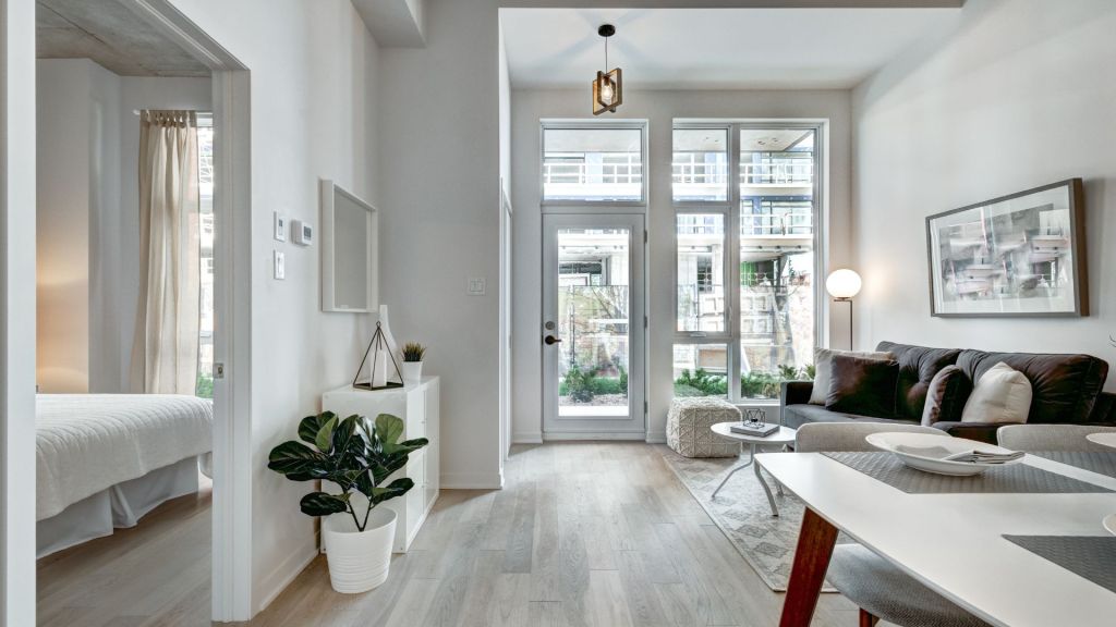 a nice apartment with a living room and bedroom